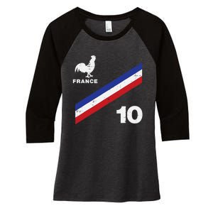 France Flag Rooster Number 10 Soccer Fan Women's Tri-Blend 3/4-Sleeve Raglan Shirt