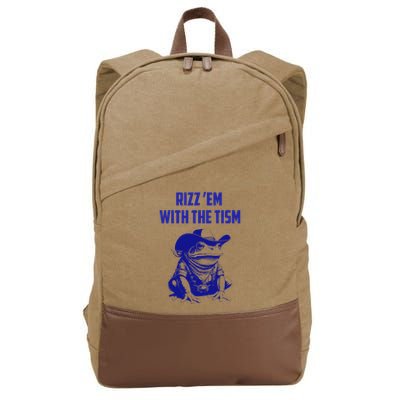 Funny Frog Rizz Em With The Tism Cotton Canvas Backpack