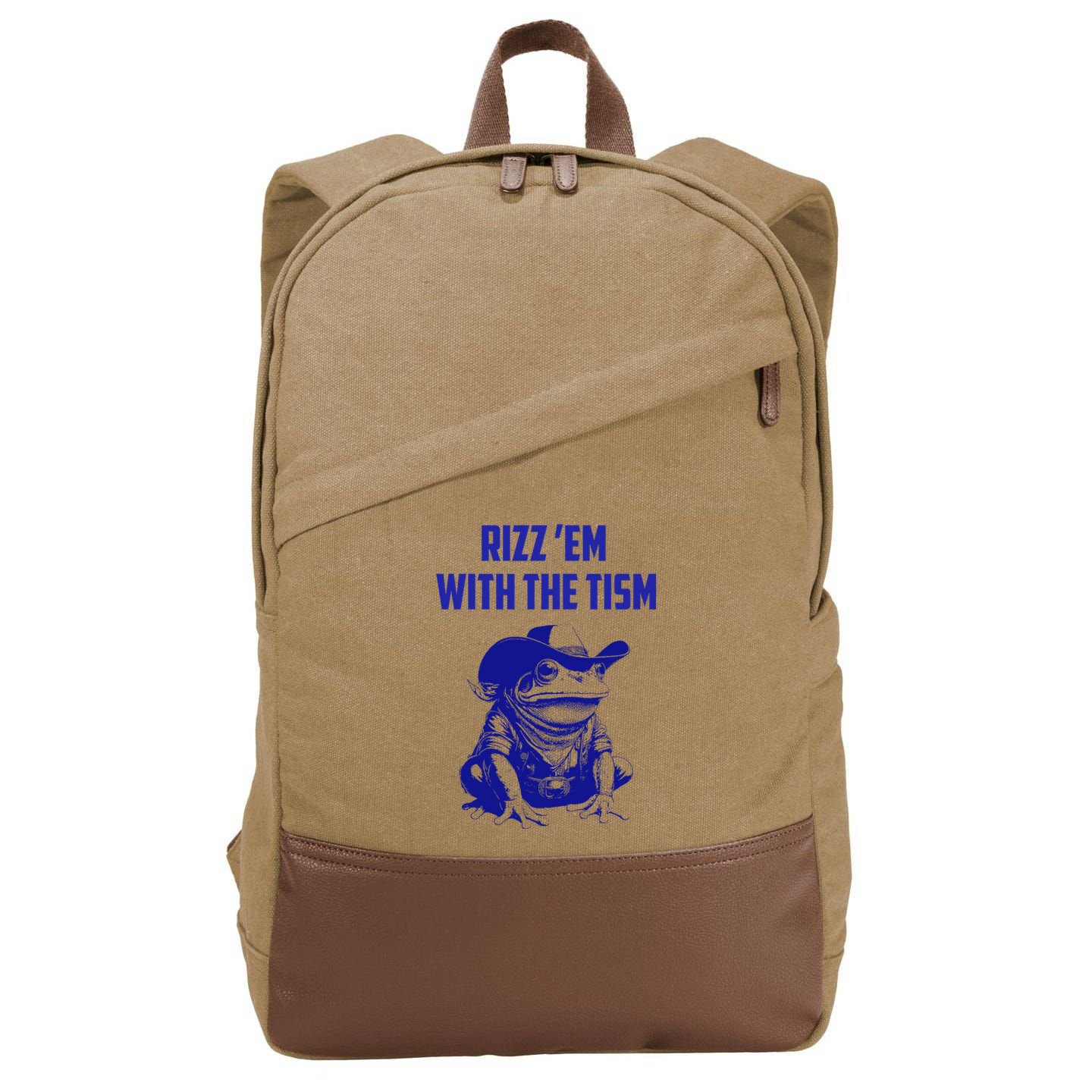 Funny Frog Rizz Em With The Tism Cotton Canvas Backpack