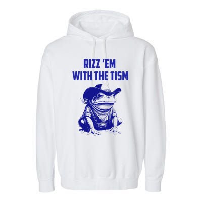 Funny Frog Rizz Em With The Tism Garment-Dyed Fleece Hoodie