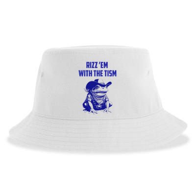 Funny Frog Rizz Em With The Tism Sustainable Bucket Hat