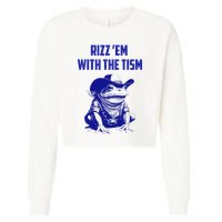 Funny Frog Rizz Em With The Tism Cropped Pullover Crew