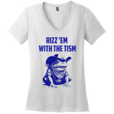 Funny Frog Rizz Em With The Tism Women's V-Neck T-Shirt