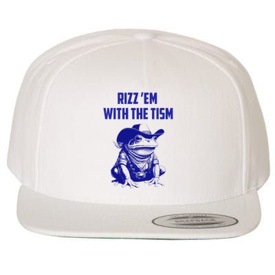 Funny Frog Rizz Em With The Tism Wool Snapback Cap