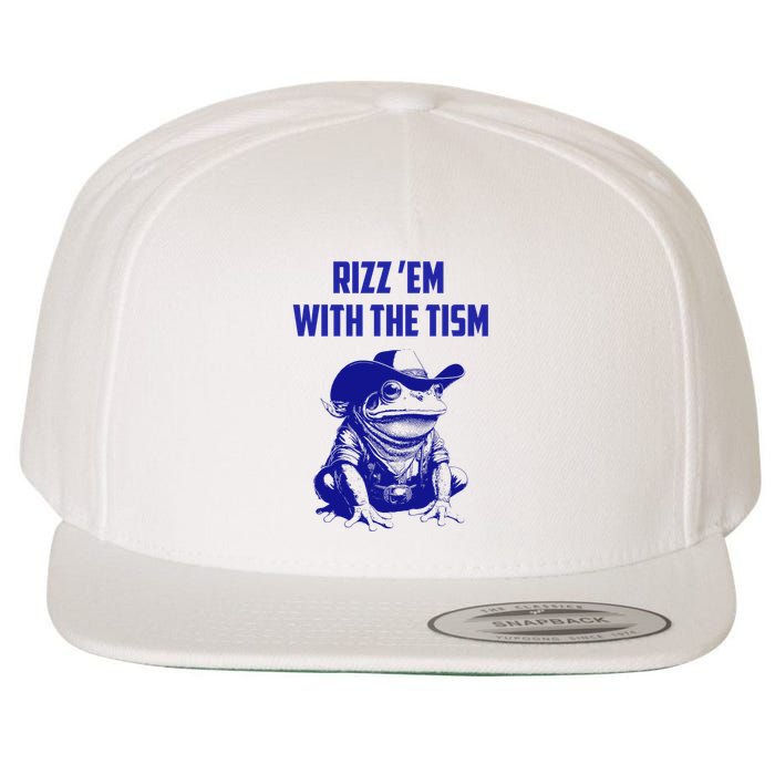 Funny Frog Rizz Em With The Tism Wool Snapback Cap