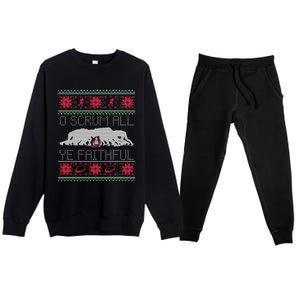 Funny Football Rugby Ugly Christmas Style Gift Premium Crewneck Sweatsuit Set