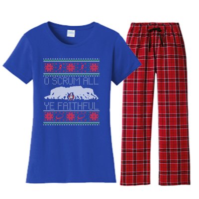 Funny Football Rugby Ugly Christmas Style Gift Women's Flannel Pajama Set