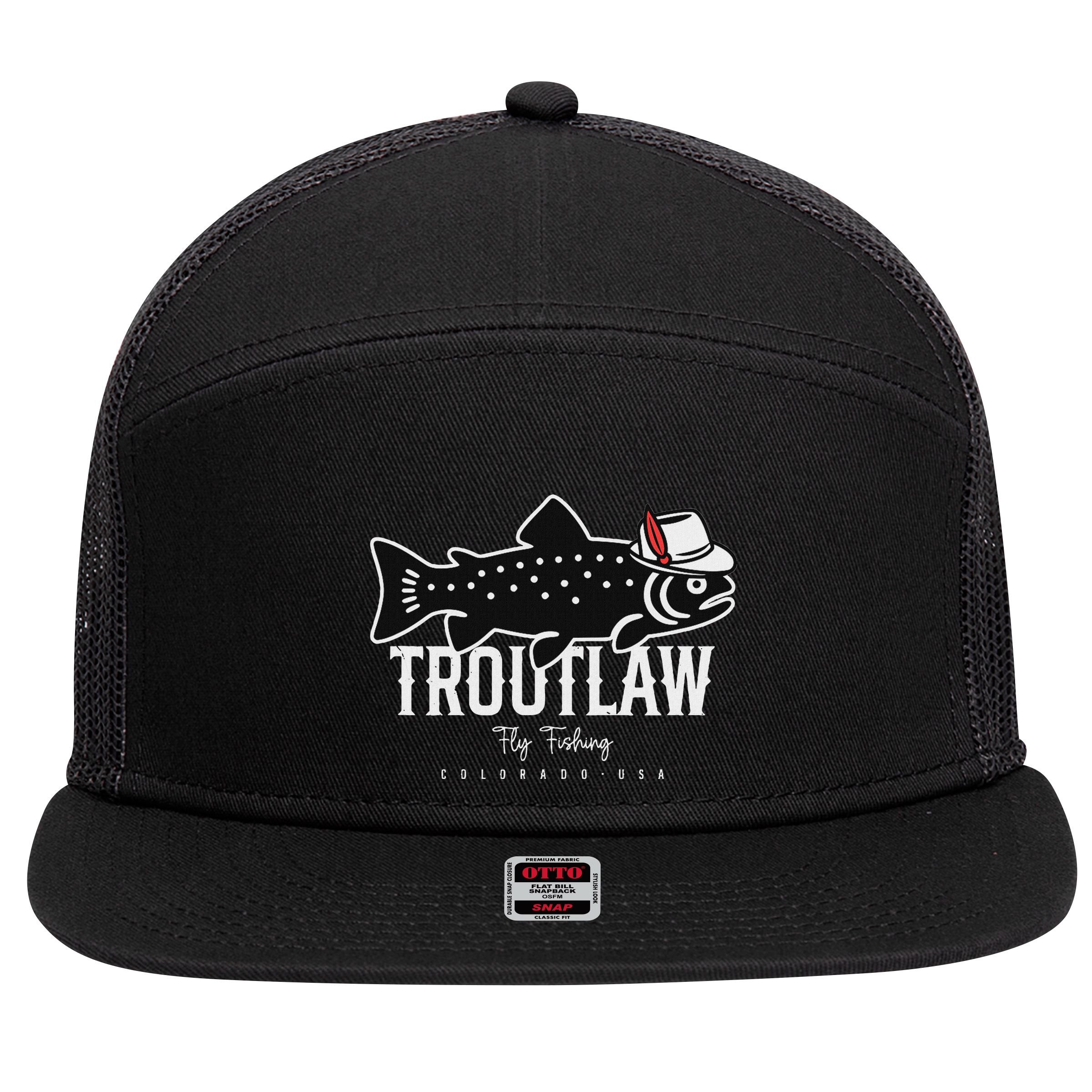 Fly Fishing Rainbow Trout Wearing A Hat Feather Cap 7 Panel Mesh Trucker Snapback Hat