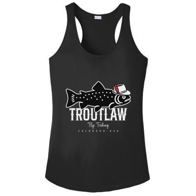 Fly Fishing Rainbow Trout Wearing A Hat Feather Cap Ladies PosiCharge Competitor Racerback Tank
