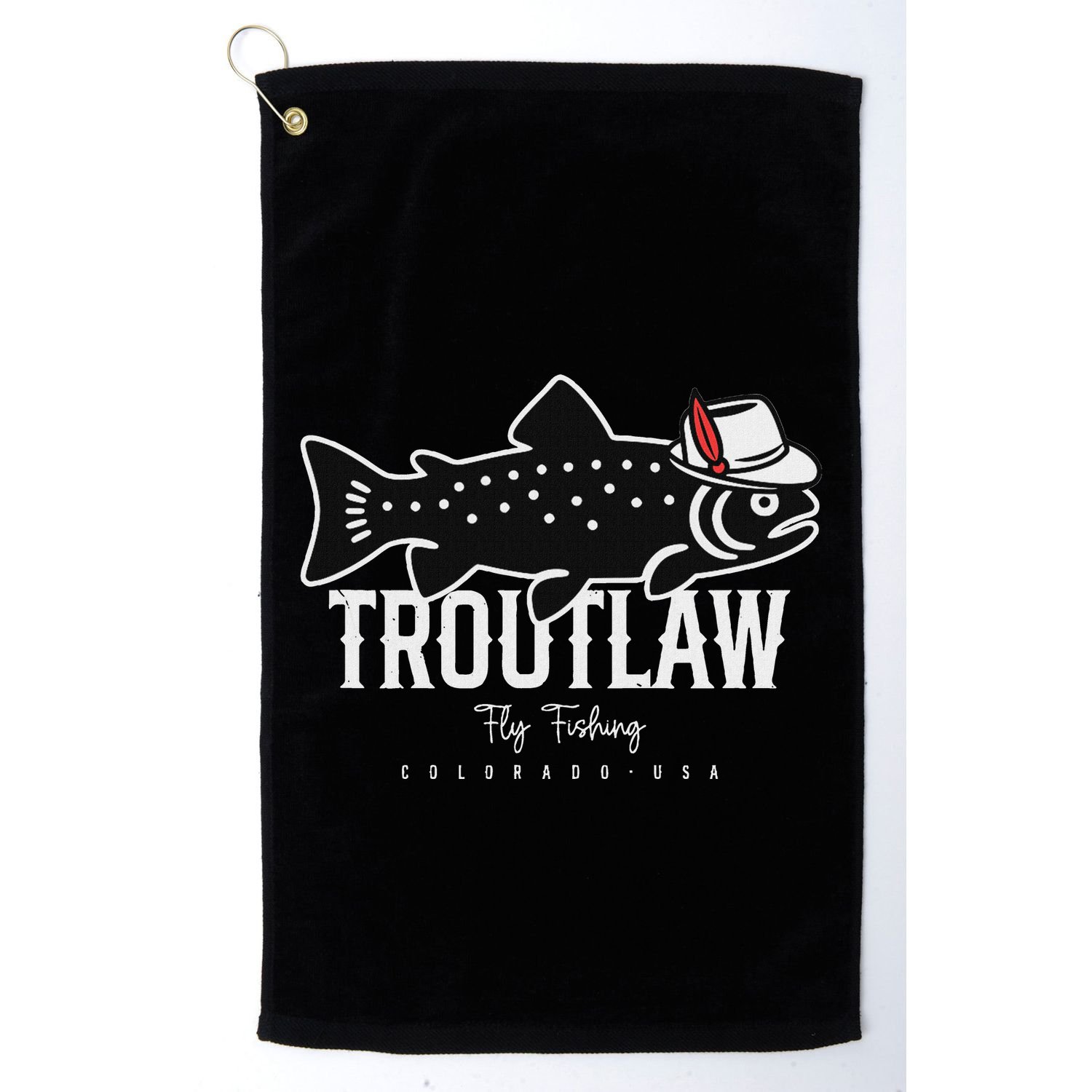 Fly Fishing Rainbow Trout Wearing A Hat Feather Cap Golf Towel