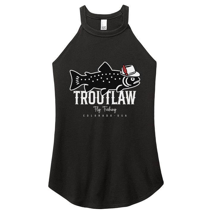 Fly Fishing Rainbow Trout Wearing A Hat Feather Cap Women's Perfect Tri Rocker Tank