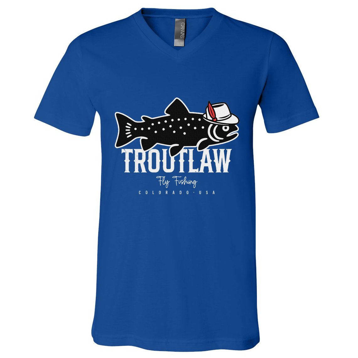 Fly Fishing Rainbow Trout Wearing A Hat Feather Cap V-Neck T-Shirt
