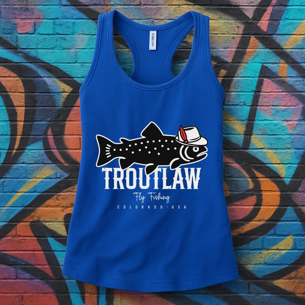 Fly Fishing Rainbow Trout Wearing A Hat Feather Cap Womens Tank Top