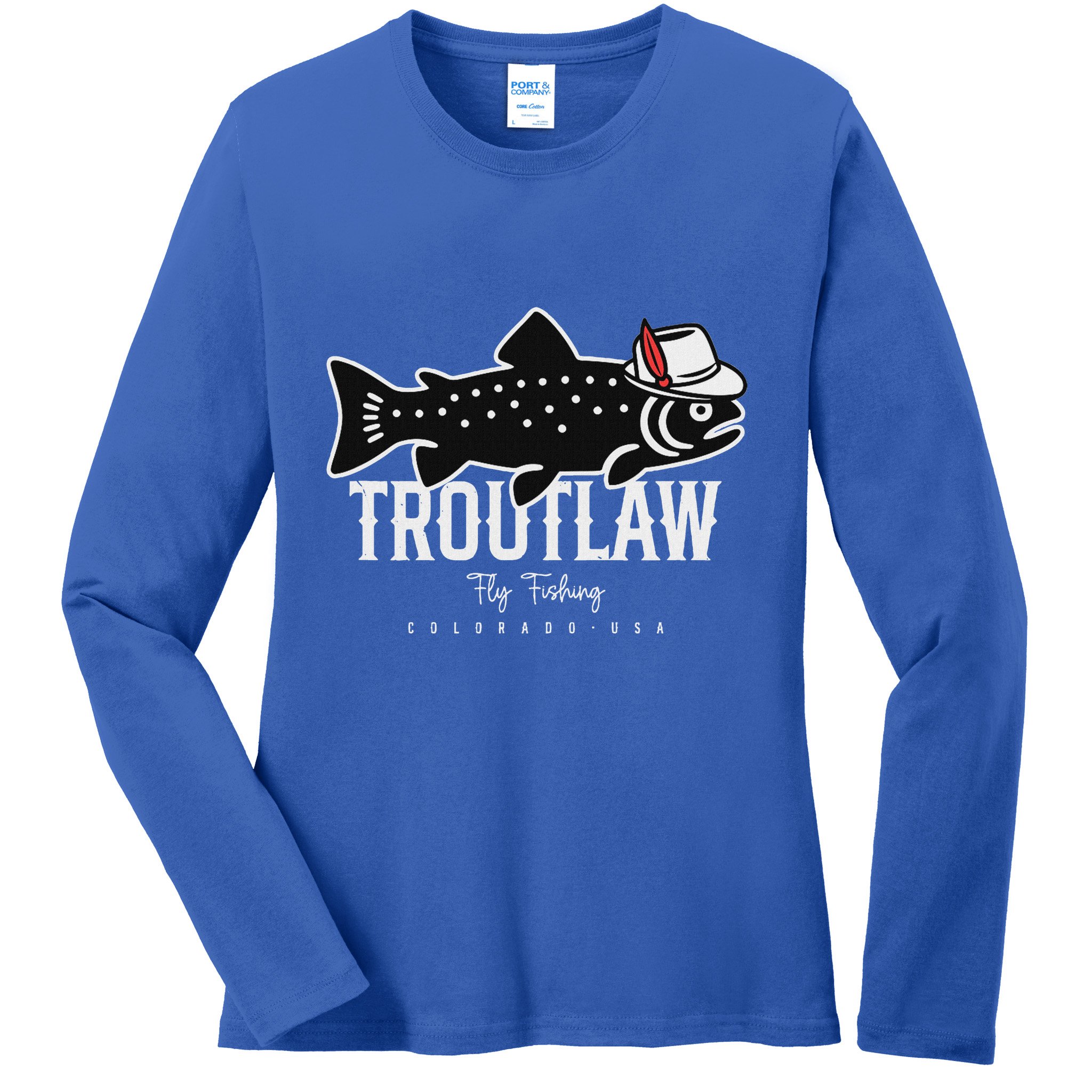 Fly Fishing Rainbow Trout Wearing A Hat Feather Cap Ladies Long Sleeve Shirt