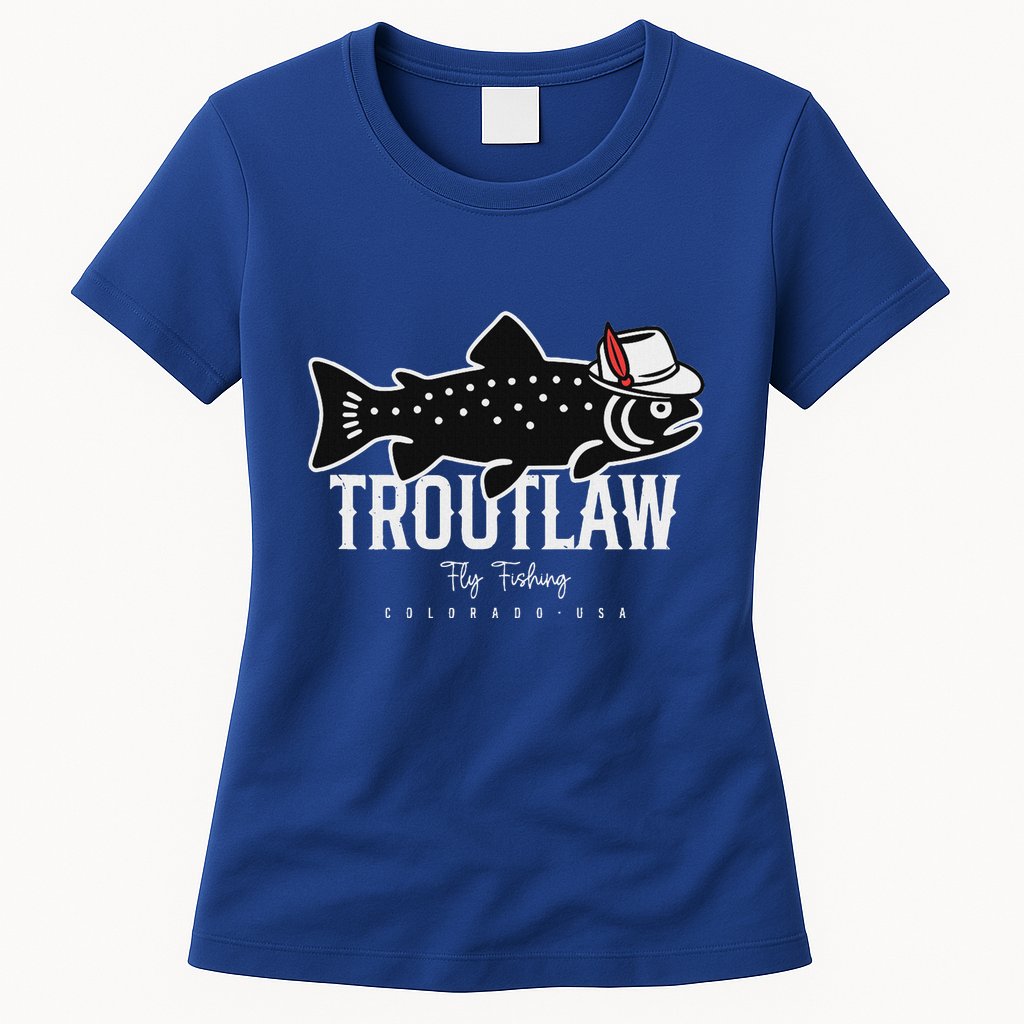 Fly Fishing Rainbow Trout Wearing A Hat Feather Cap Womens T-Shirt