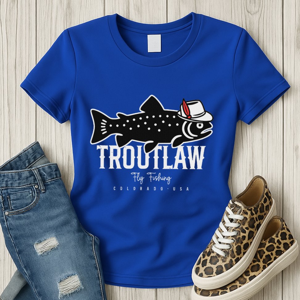 Fly Fishing Rainbow Trout Wearing A Hat Feather Cap Womens T-Shirt