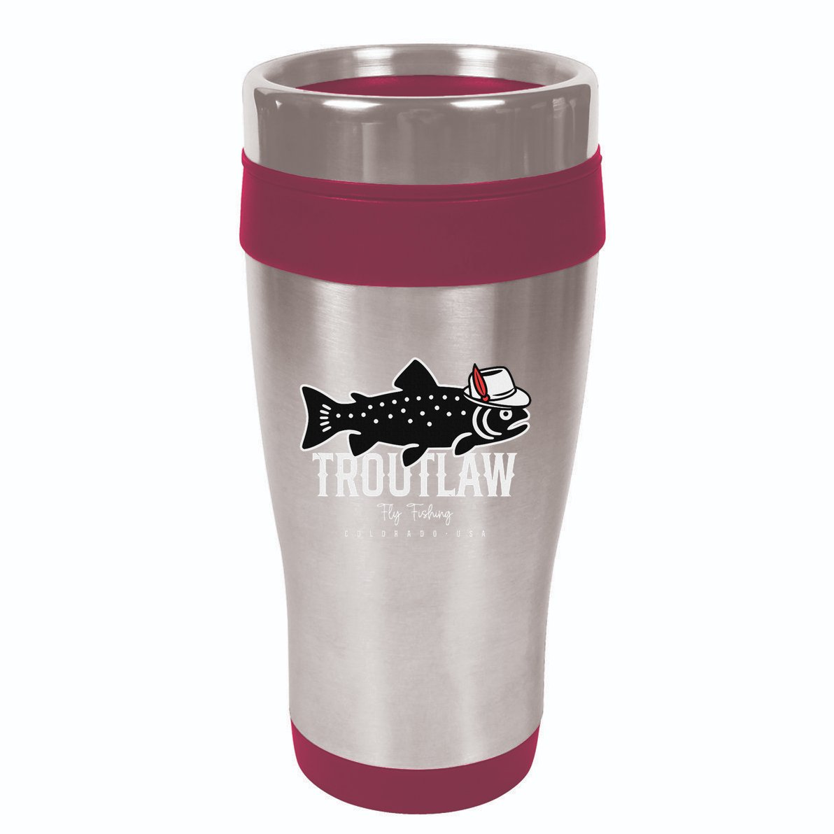 Fly Fishing Rainbow Trout Wearing A Hat Feather Cap 16oz Travel Tumbler
