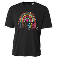 Fri-Yay Friday Rainbow Funny Teacher Tees Cooling Performance Crew T-Shirt