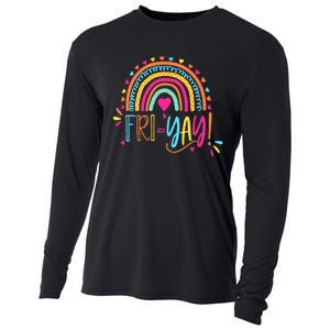 Fri-Yay Friday Rainbow Funny Teacher Tees Cooling Performance Long Sleeve Crew