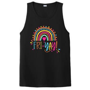 Fri-Yay Friday Rainbow Funny Teacher Tees PosiCharge Competitor Tank