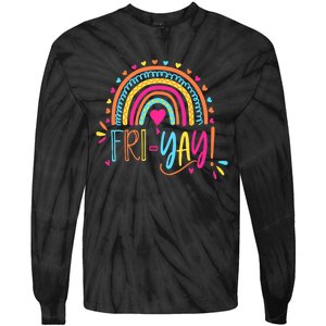 Fri-Yay Friday Rainbow Funny Teacher Tees Tie-Dye Long Sleeve Shirt