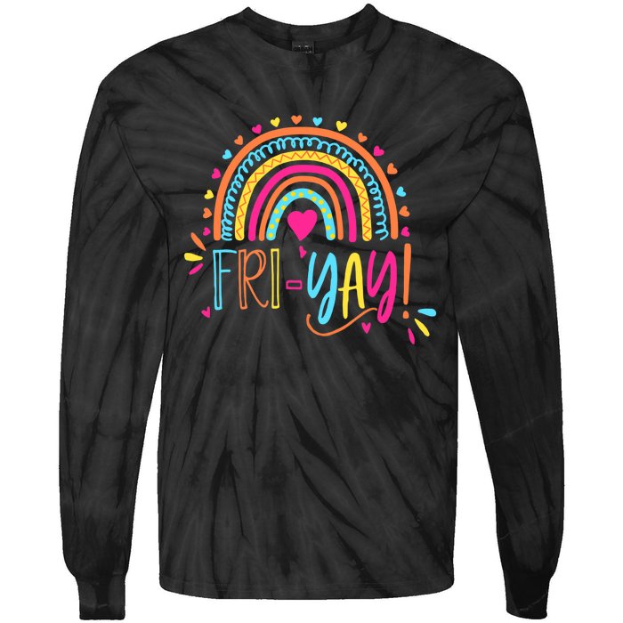 Fri-Yay Friday Rainbow Funny Teacher Tees Tie-Dye Long Sleeve Shirt