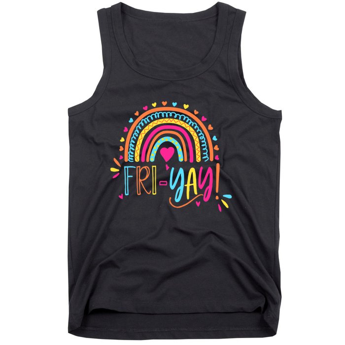 Fri-Yay Friday Rainbow Funny Teacher Tees Tank Top