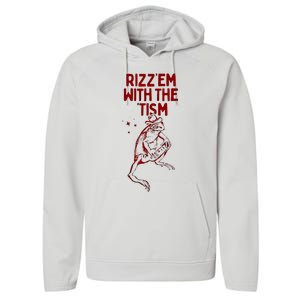 Funny Frog Rizz Em With The Tism Performance Fleece Hoodie