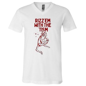 Funny Frog Rizz Em With The Tism V-Neck T-Shirt