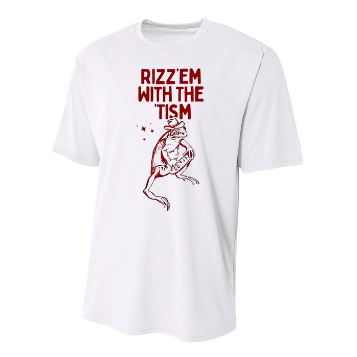 Funny Frog Rizz Em With The Tism Performance Sprint T-Shirt