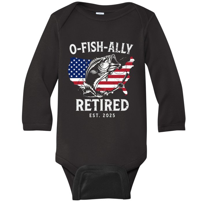 Fisherman Fishing Retirement Ofishally Retired 2025 Baby Long Sleeve Bodysuit