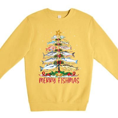 Fish Fishing Rod Christmas Tree Fisherman Merry Fishmas Premium Crewneck Sweatshirt