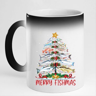 Fish Fishing Rod Christmas Tree Fisherman Merry Fishmas 11oz Black Color Changing Mug