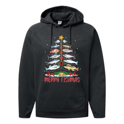 Fish Fishing Rod Christmas Tree Fisherman Merry Fishmas Performance Fleece Hoodie