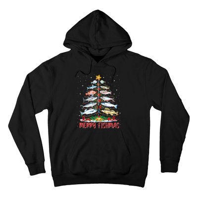 Fish Fishing Rod Christmas Tree Fisherman Merry Fishmas Hoodie