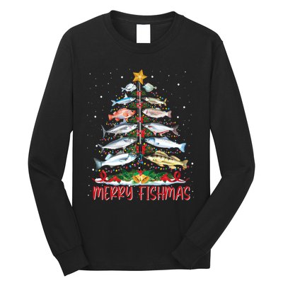 Fish Fishing Rod Christmas Tree Fisherman Merry Fishmas Long Sleeve Shirt