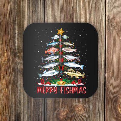 Fish Fishing Rod Christmas Tree Fisherman Merry Fishmas Coaster