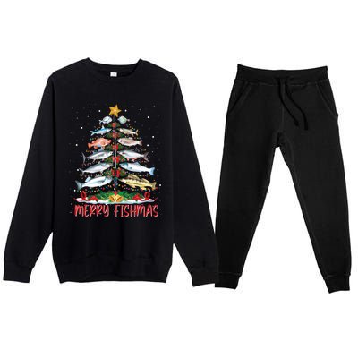 Fish Fishing Rod Christmas Tree Fisherman Merry Fishmas Premium Crewneck Sweatsuit Set