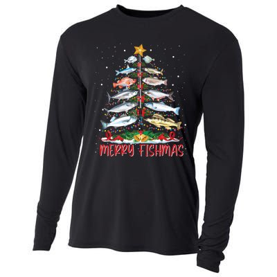 Fish Fishing Rod Christmas Tree Fisherman Merry Fishmas Cooling Performance Long Sleeve Crew