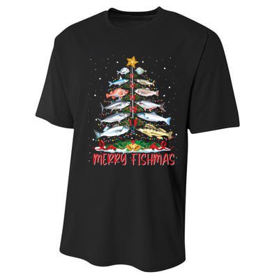 Fish Fishing Rod Christmas Tree Fisherman Merry Fishmas Performance Sprint T-Shirt