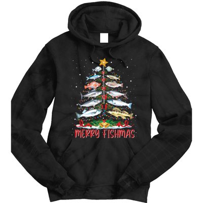 Fish Fishing Rod Christmas Tree Fisherman Merry Fishmas Tie Dye Hoodie