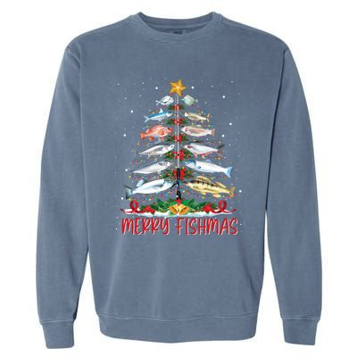 Fish Fishing Rod Christmas Tree Fisherman Merry Fishmas Garment-Dyed Sweatshirt