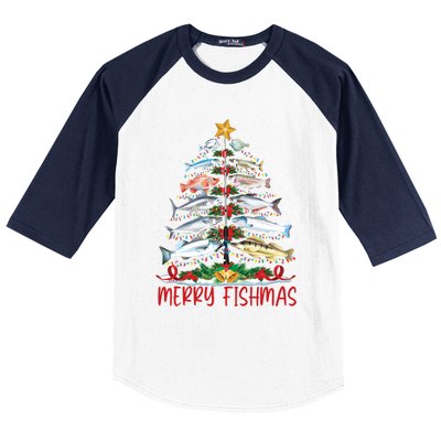 Fish Fishing Rod Christmas Tree Fisherman Merry Fishmas Baseball Sleeve Shirt