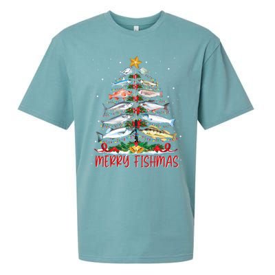 Fish Fishing Rod Christmas Tree Fisherman Merry Fishmas Sueded Cloud Jersey T-Shirt