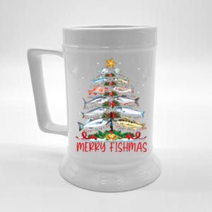 Fish Fishing Rod Christmas Tree Fisherman Merry Fishmas Beer Stein