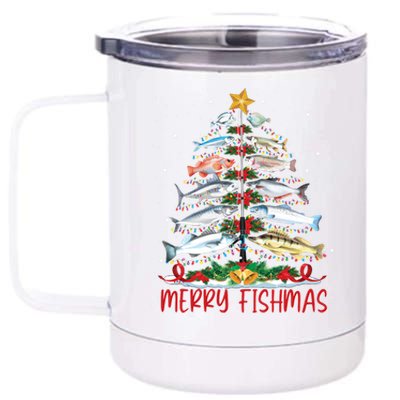 Fish Fishing Rod Christmas Tree Fisherman Merry Fishmas 12 oz Stainless Steel Tumbler Cup