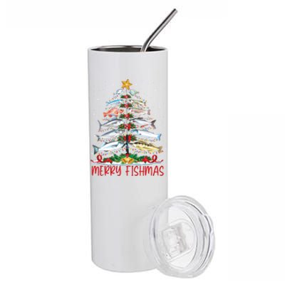 Fish Fishing Rod Christmas Tree Fisherman Merry Fishmas Stainless Steel Tumbler