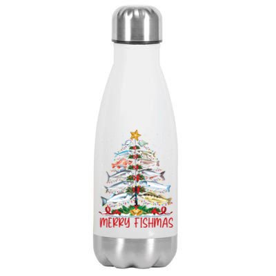 Fish Fishing Rod Christmas Tree Fisherman Merry Fishmas Stainless Steel Insulated Water Bottle