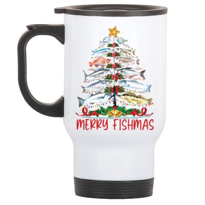 Fish Fishing Rod Christmas Tree Fisherman Merry Fishmas Stainless Steel Travel Mug