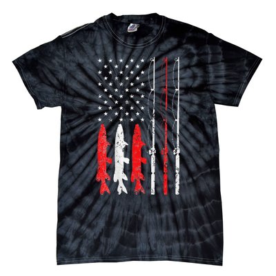 Fishing Fly Rod American Flag gift for Fisherman Tie-Dye T-Shirt